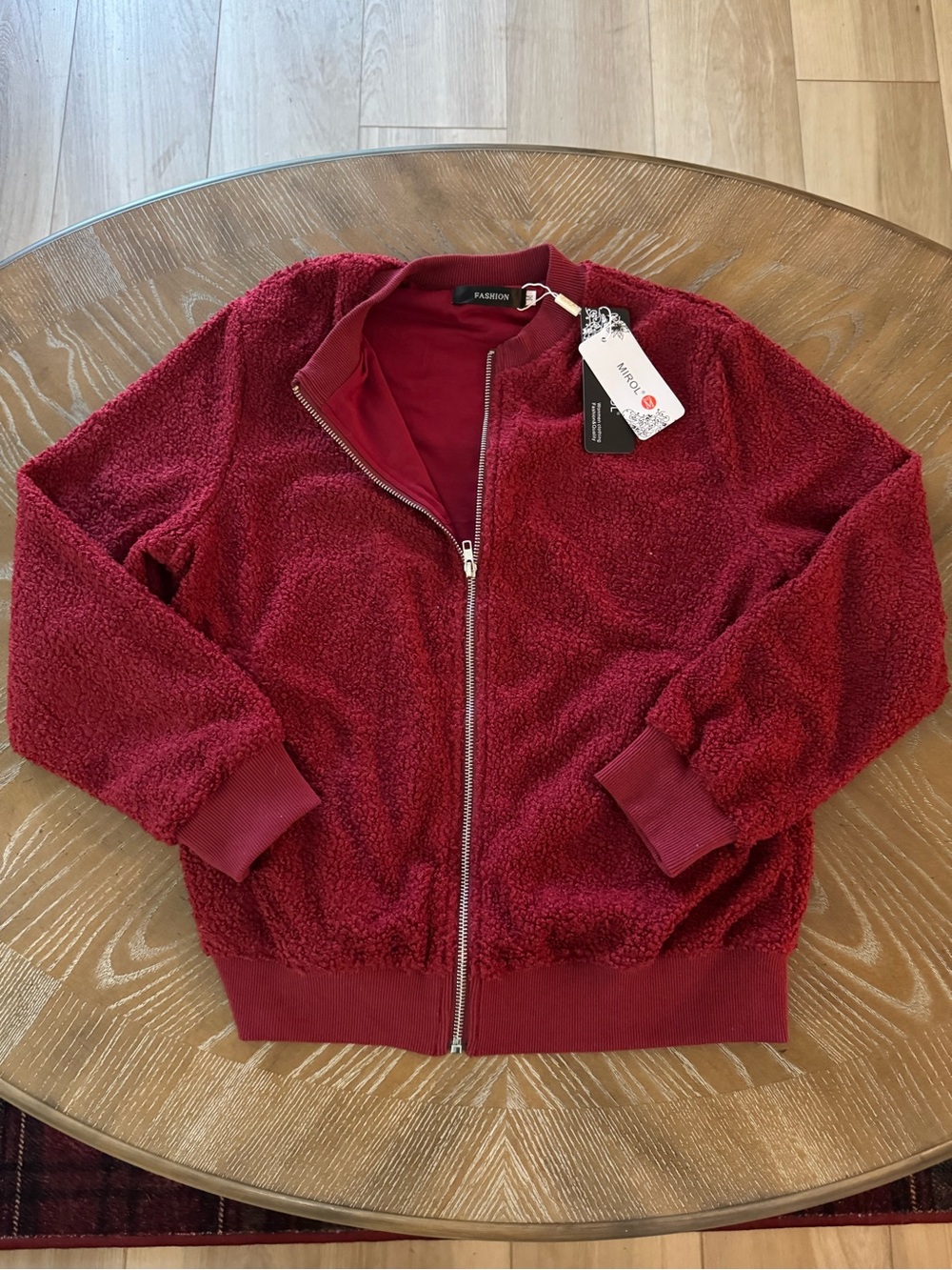 Plush Zip-Up Jacket in Deep Red
